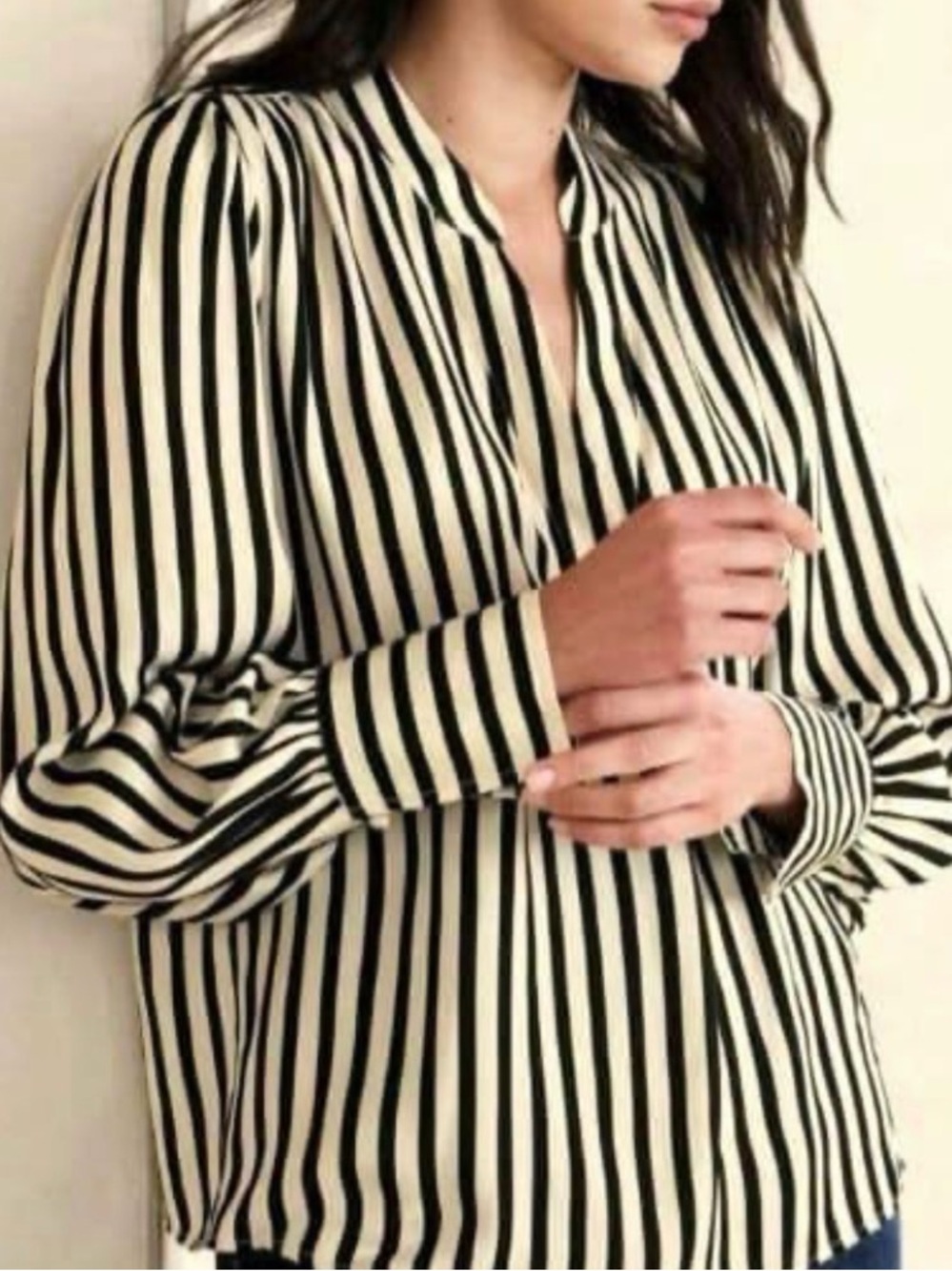 Banana Republic Black and Cream Striped Blouse